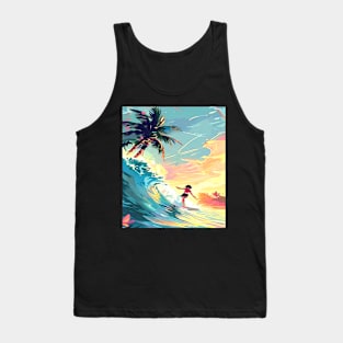 Tropical Wave, Surfing Sports Graphic Design Tank Top